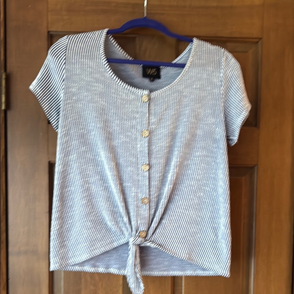 W5 Blue and White Striped Tie-Front Top